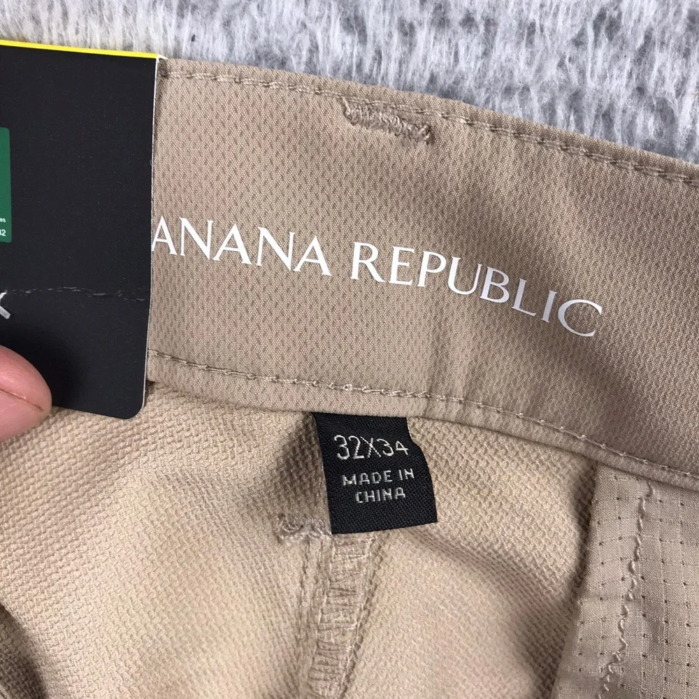 Banana Republic Flat Front Pant Mens 32x34 Tan Golf Trousers Polyester  NEW NWT